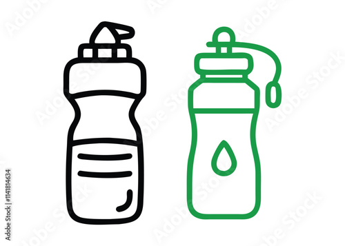 Green and Black Outlined Sports Bottles

