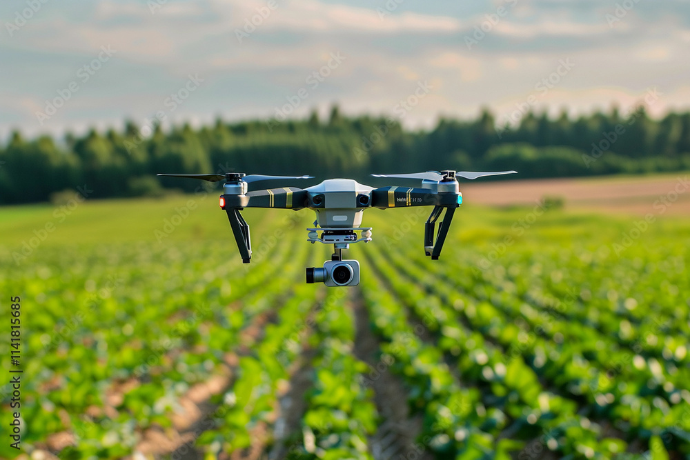 Drone flying in sky over beautiful nature during observation from top Drone flying in sky over beautiful nature during observation from top