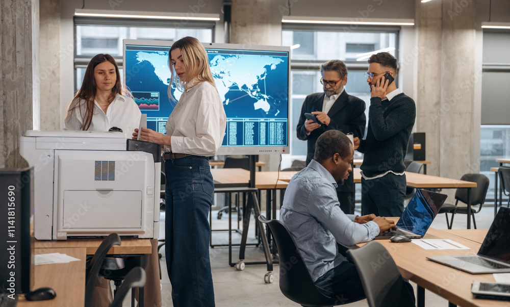 In office together. Group of workers are indoors In office together. Group of workers are indoors