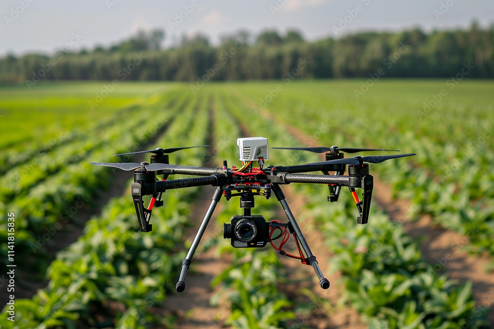Drone flying in sky over beautiful nature during observation from top Drone flying in sky over beautiful nature during observation from top