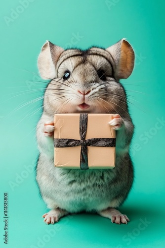 Funny Chinchillas Selling Festive Holiday Merchandise with Seasonal Sale Promotion on Seafoam Green photo