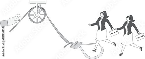 Trap and trap, big hand holding a lasso waiting for the person running inside the trap, business financial scam or fraudulent marketing, inducement consumption