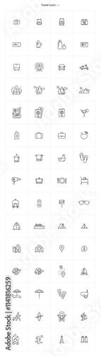 Travel Icons Set - 60 minimalistic travel icons, Ai file comes with editable stroke