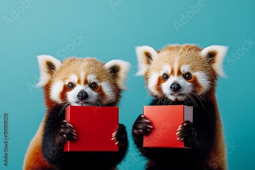 Adorable Red Pandas Selling Merchandise for Festive Holiday and Midyear Sale Promotion photo