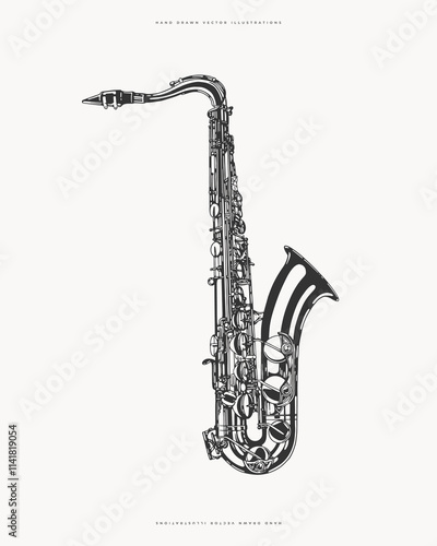 Saxophone. Hand-drawn vintage illustration. Perfect for music-related designs, jazz themes, or artistic projects involving musical instruments.