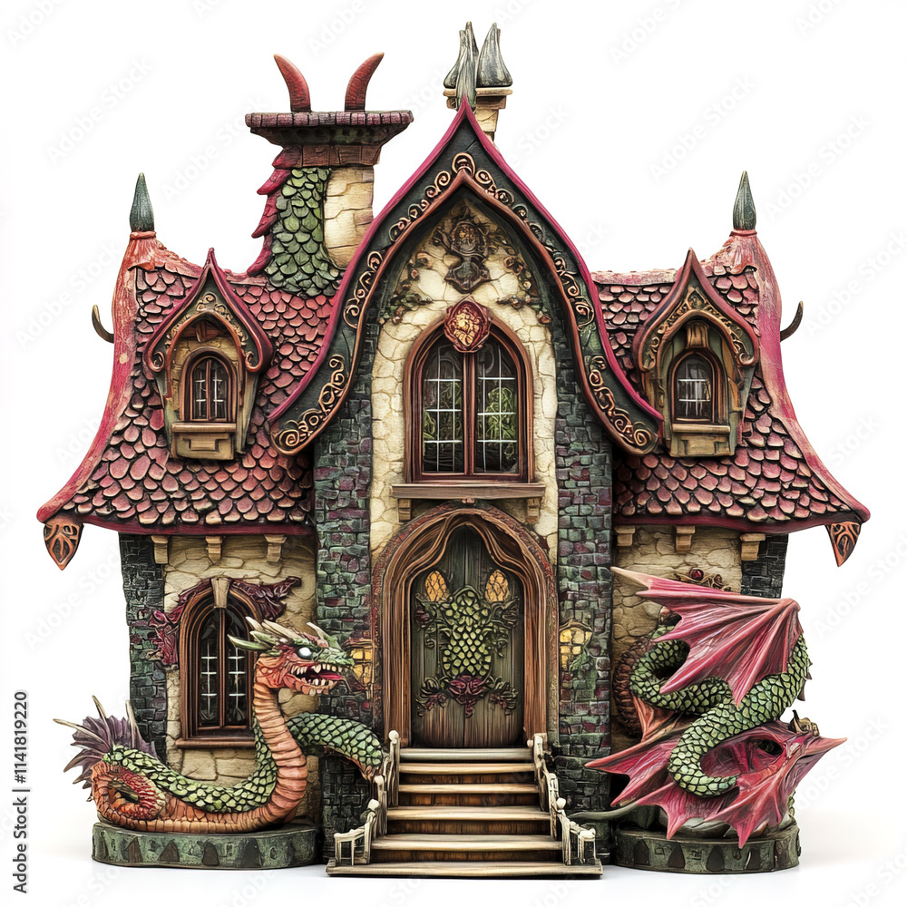 Fototapeta premium Dragon themed fairy tale house with intricate details and vibrant colors