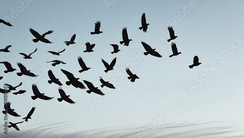 A large flock of birds in the sky photo