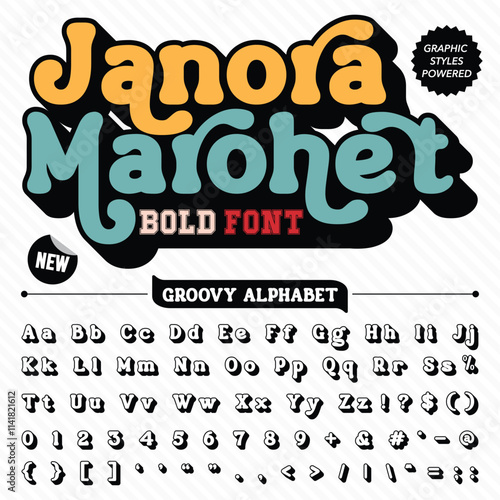 Black and White Janora Marohet Groovy Retro Vintage Display Bold Font alphabet