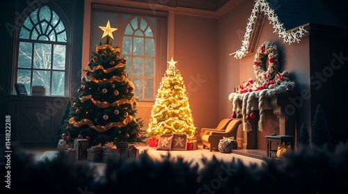 A Christmas scene bathed in intense dramatic lighting and soft pastel colors high contrast creates a gentle yet subtly tense atmosphere.jpg