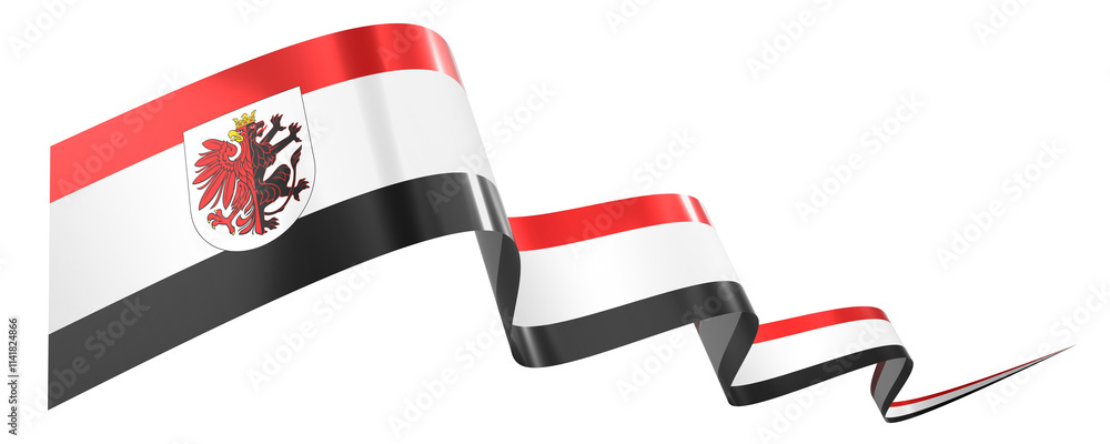 Obraz premium Kuyavian-Pomerania flag - wavy ribbon isolated on white background - 3D illustration