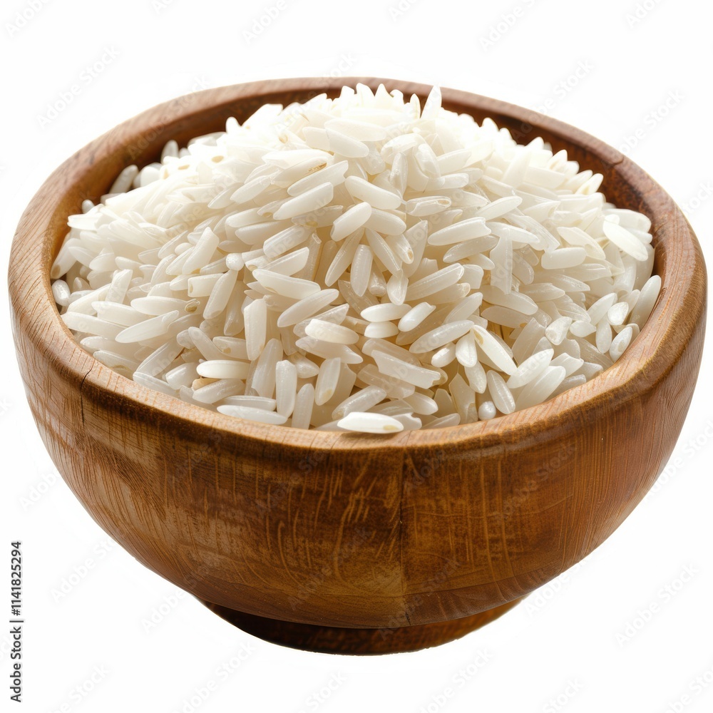 rice, a wooden bowl filled with uncooked white rice. The rice grains are long and slender, and the bowl has a smooth, rounded shape with a natural wood texture rice, a wooden bowl filled with uncooked white rice. The rice grains are long and slender, and the bowl has a smooth, rounded shape with a natural wood texture