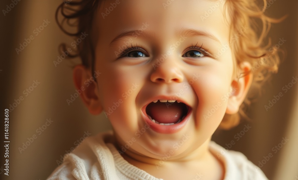 Happy toddler with curly hair and blue eyes Happy toddler with curly hair and blue eyes