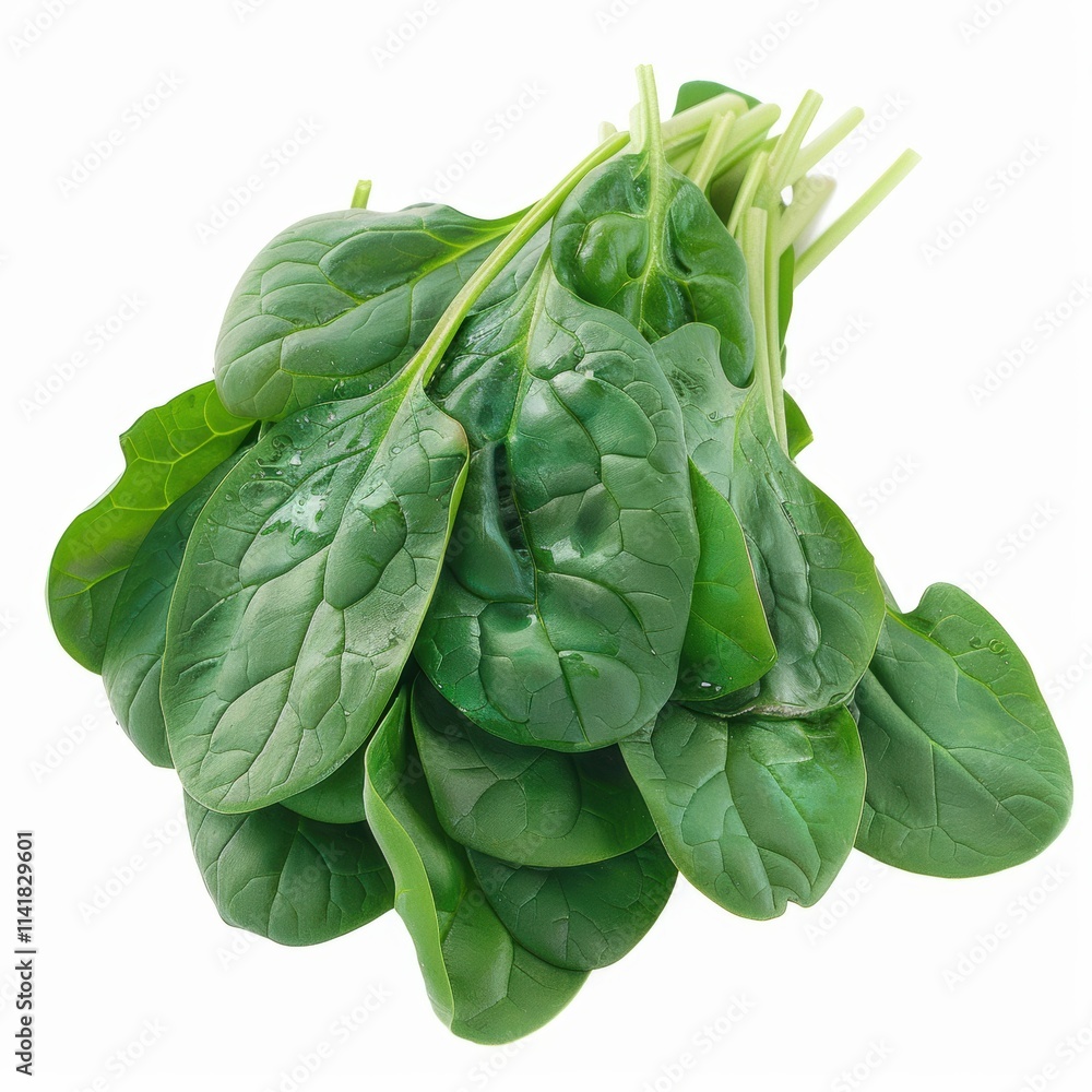spinach, a bunch of fresh spinach leaves. The leaves are dark green, smooth, and slightly glossy, with a few visible stems at the top. The spinach appears to be fresh and healthy spinach, a bunch of fresh spinach leaves. The leaves are dark green, smooth, and slightly glossy, with a few visible stems at the top. The spinach appears to be fresh and healthy
