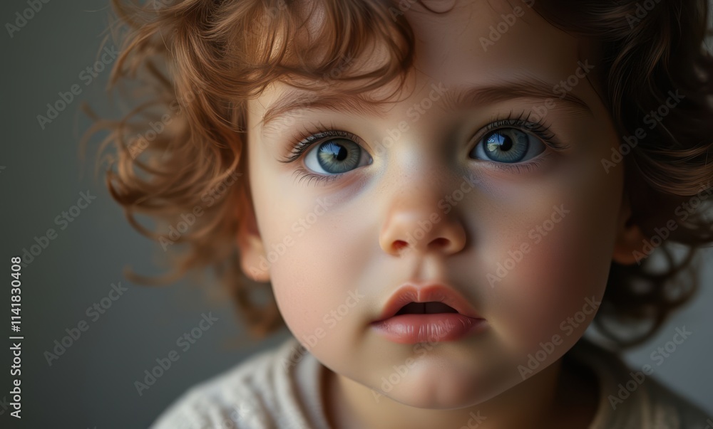 Curly-haired toddler with bright blue eyes Curly-haired toddler with bright blue eyes