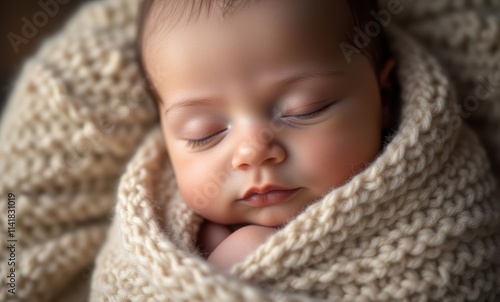 Sweet sleeping baby wrapped in cozy knit