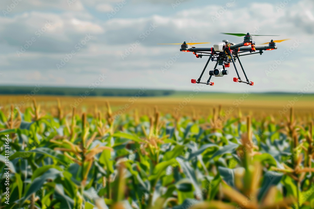 Drone flying in sky over beautiful nature during observation from top Drone flying in sky over beautiful nature during observation from top