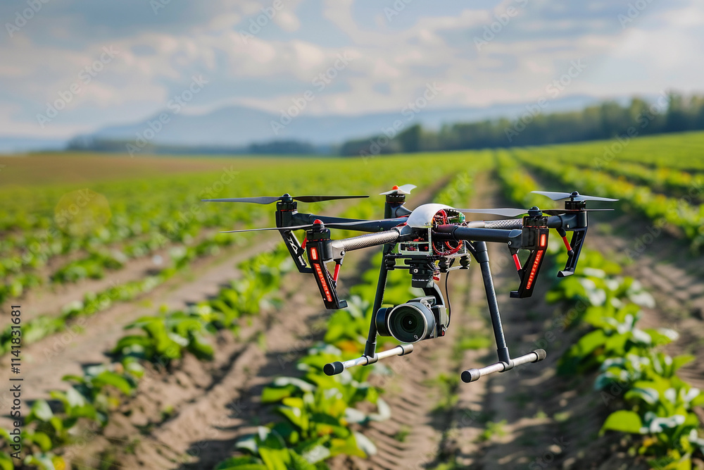 Drone flying in sky over beautiful nature during observation from top Drone flying in sky over beautiful nature during observation from top