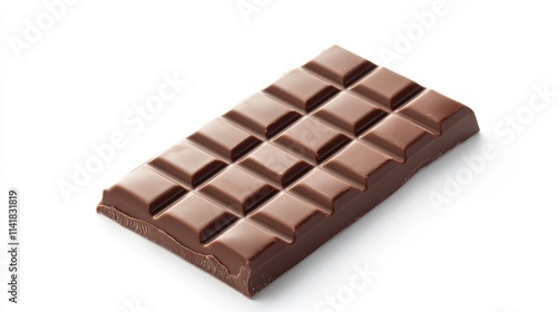 Milk chocolate bar with whole hazelnuts broken into equal pieces on a clean white background for confectionery and dessert themes