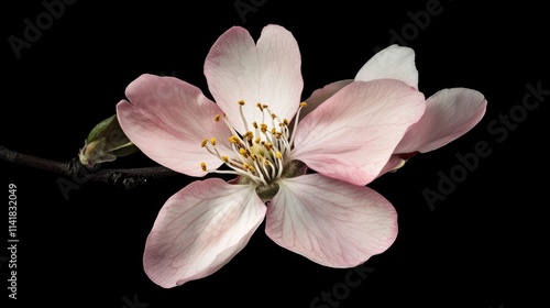 Almond blossom flower in delicate pink hues on a dark background symbolizing spring's beauty and renewal photo