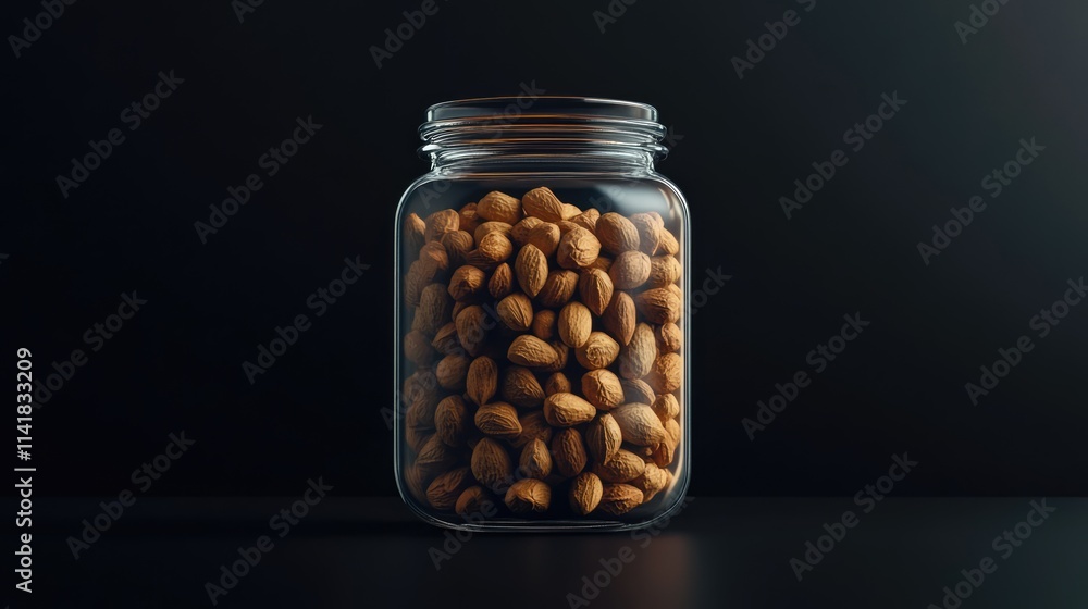 Almonds in a glass jar showcasing healthy snacking options tantalizing for health-conscious consumers and food enthusiasts. Almonds in a glass jar showcasing healthy snacking options tantalizing for health-conscious consumers and food enthusiasts.