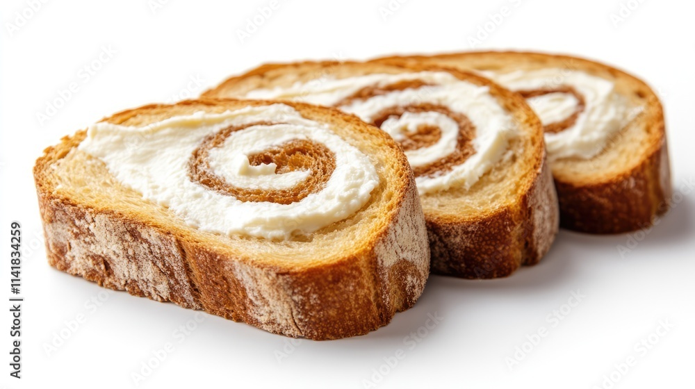 Baguette slices topped with creamy swirl frosting showcasing a delightful gourmet treat on a clean background Baguette slices topped with creamy swirl frosting showcasing a delightful gourmet treat on a clean background