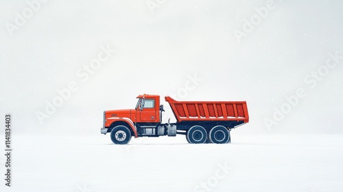 Red dump truck on snow. photo