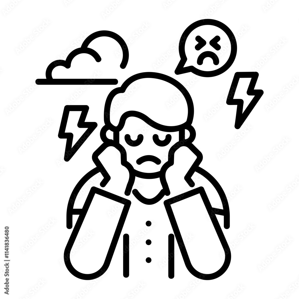 A line icon of a person having anxiety A line icon of a person having anxiety