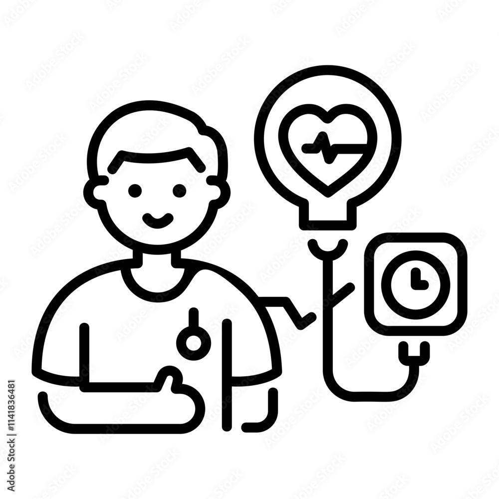 A line icon of a person checking blood pressure A line icon of a person checking blood pressure