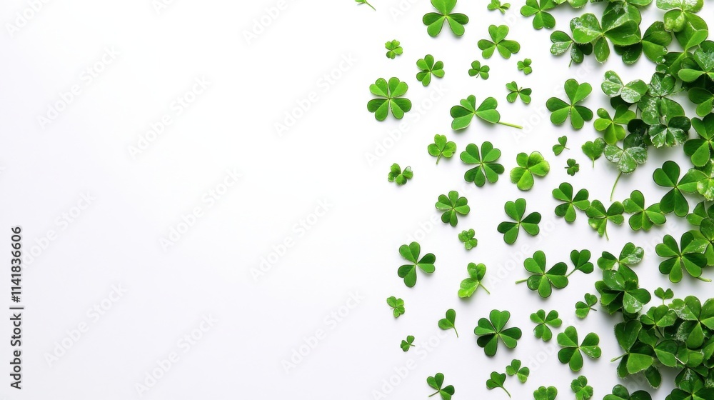 a group of green shamrock leaves on a white surface
