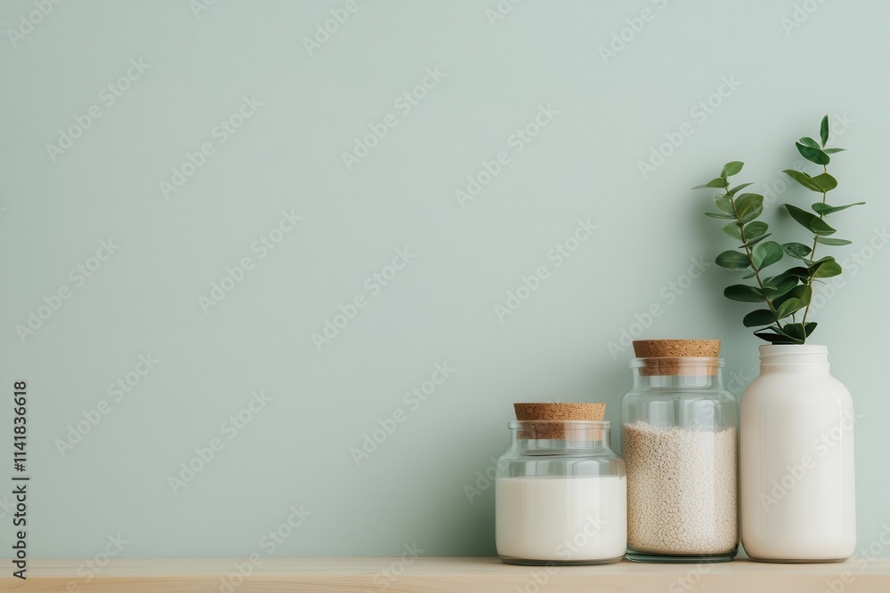 mindful living concept. A clutter-free bathroom with glass jars, natural textures, and minimal products for mindful self-care, mindful living wellness minimalism, organized calmness mindful living concept. A clutter-free bathroom with glass jars, natural textures, and minimal products for mindful self-care, mindful living wellness minimalism, organized calmness