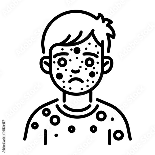 A line icon of a kid having chickenpox 
