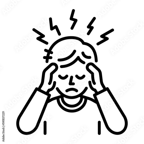 A line icon of a person having migraine problem 