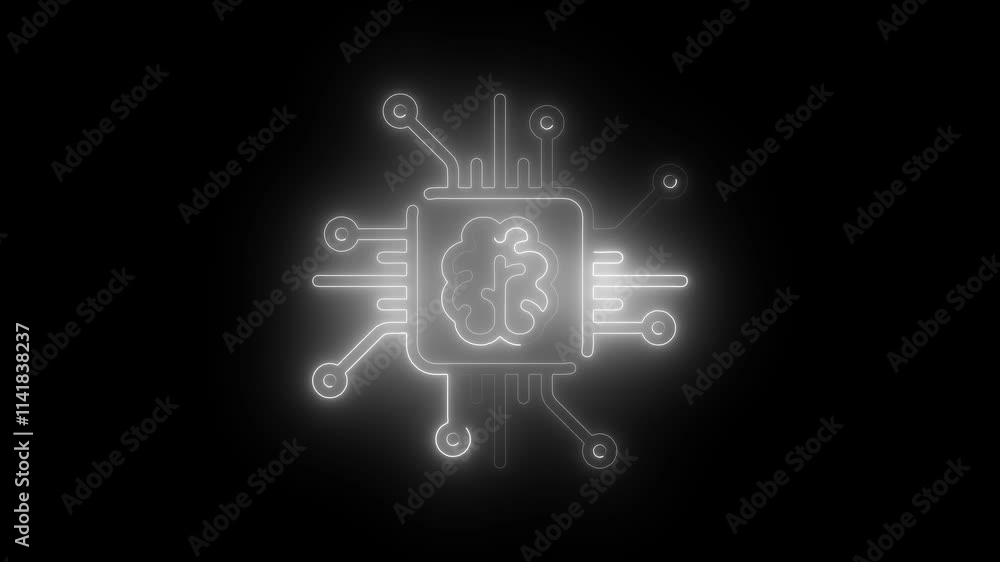 CPU icon animation by white color neon on black background. CPU icon animation by white color neon on black background.