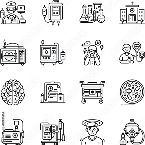 Collection of Linear Style Medical Treatment Icons 

