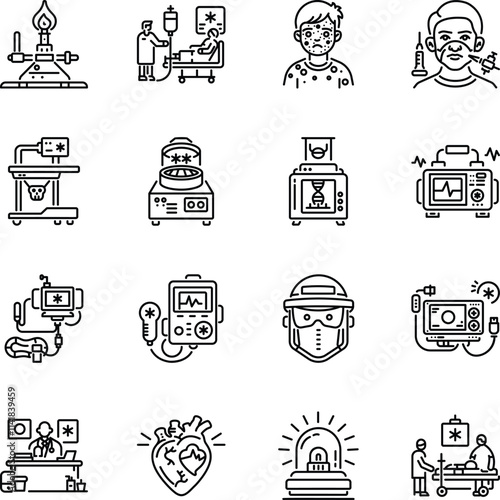 Bundle of Linear Style Medical Equipment Icons 

