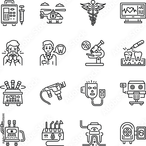 Set of Linear Style Medical Tools Icons 