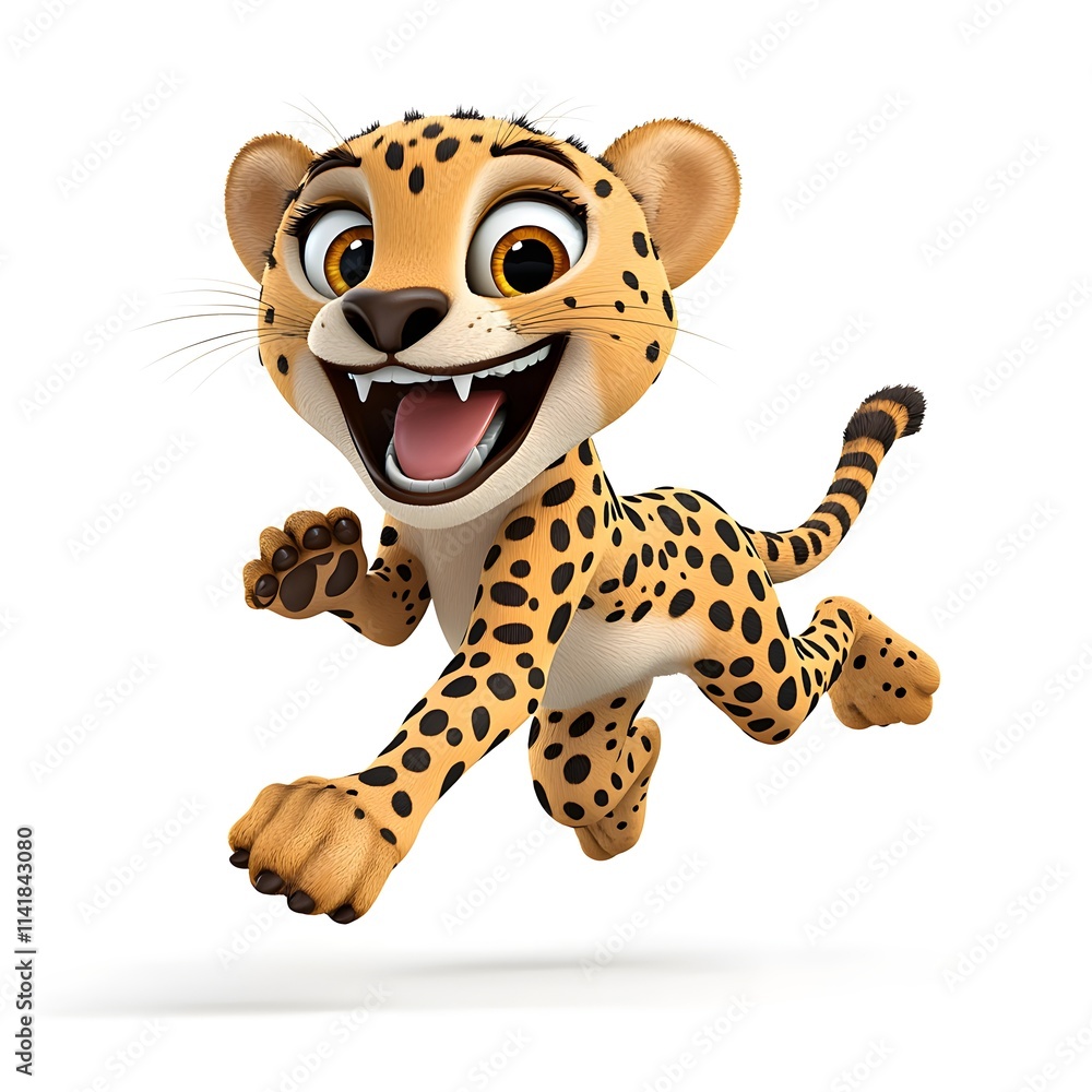 Cheerful Cartoon Cheetah Character Running with Joyful Expression Cheerful Cartoon Cheetah Character Running with Joyful Expression