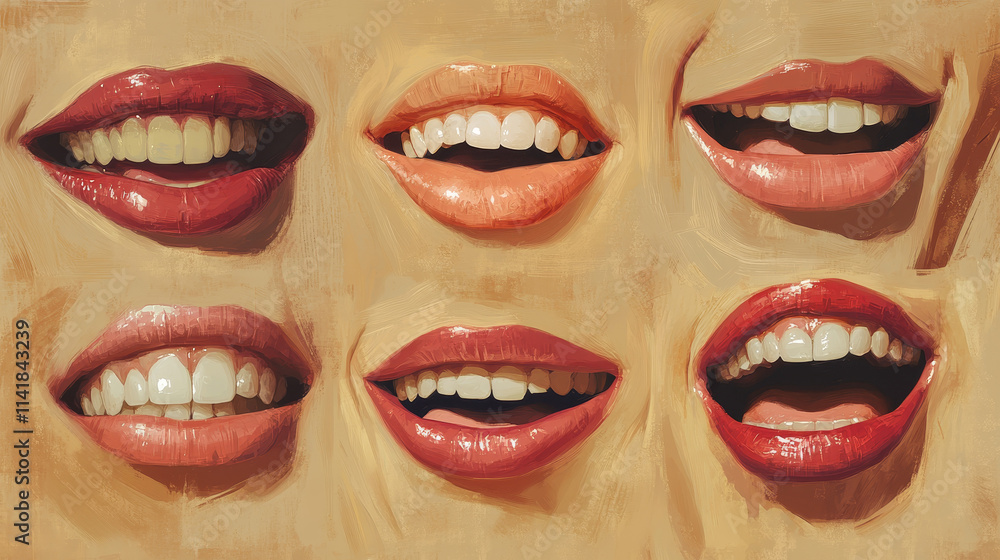 Obraz premium The Role of Lips and Teeth in Conveying Emotion Through a Smile.