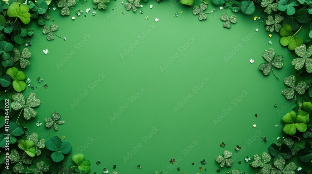 a green background with shamrock leaves and a white flower a green background with shamrock leaves and a white flower