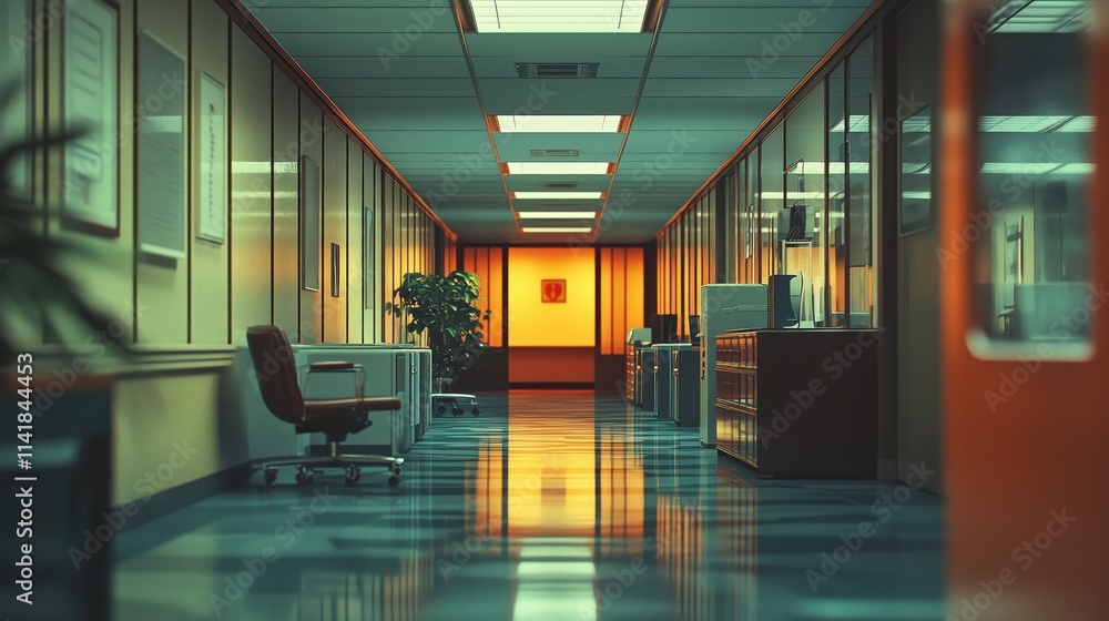 A retro-themed corporate meeting room with formal-clad individuals and old-school presentation tools A retro-themed corporate meeting room with formal-clad individuals and old-school presentation tools