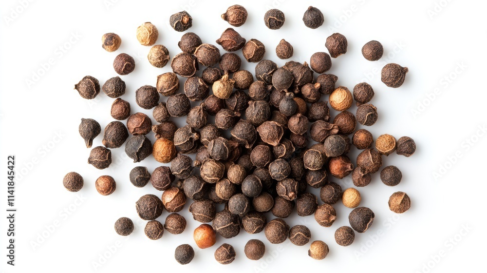 Mixed allspice berries arranged on a white background showcasing their rich textures and colors ideal for culinary or food-related themes. Mixed allspice berries arranged on a white background showcasing their rich textures and colors ideal for culinary or food-related themes.