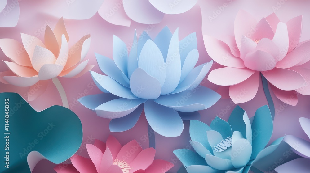 Colorful paper lotus flowers on pink background. Colorful paper lotus flowers on pink background.