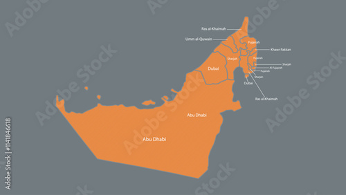 Modern Map of United Arab Emirates with Interactive Features, Flat design United Arab Emirates outline map.