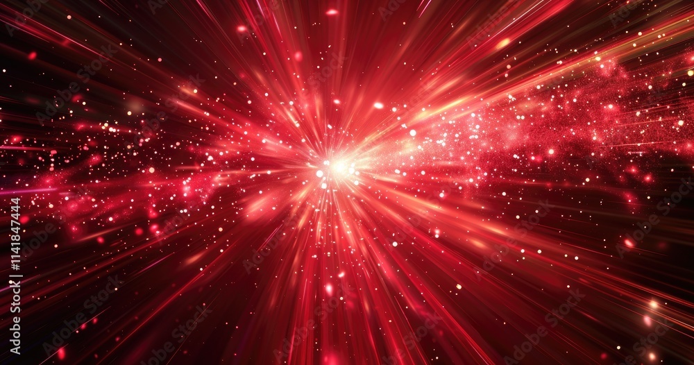 Fototapeta premium Abstract explosion of red light and particles, creating a dynamic cosmic scene.