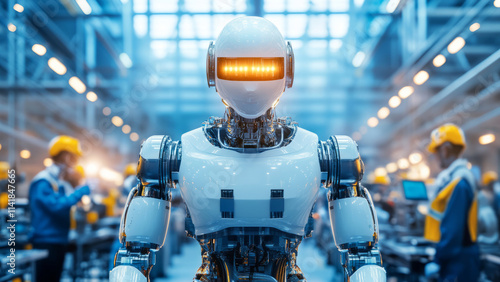 Wallpaper Mural Large Robotics Manufacturing Facility with Advanced Robot in Focus Torontodigital.ca