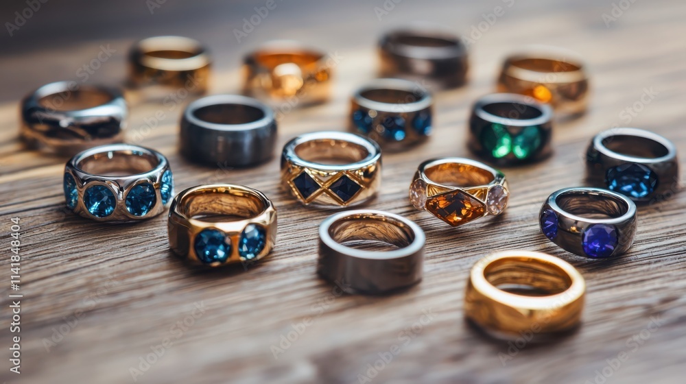 Elegant sustainable jewelry collection eco-friendly store urban setting beautiful rings display Elegant sustainable jewelry collection eco-friendly store urban setting beautiful rings display