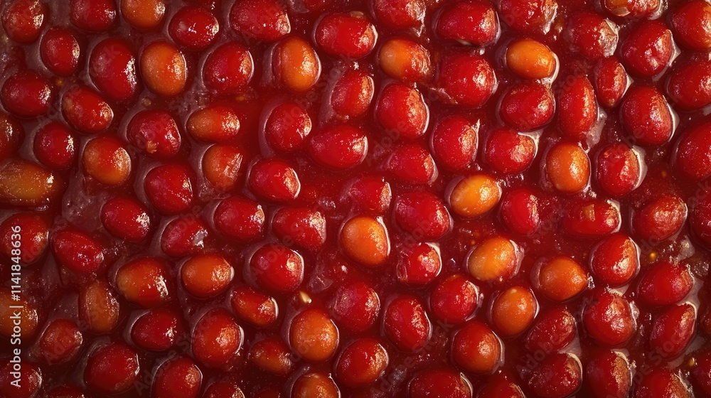 Baked beans in rich tomato sauce close-up with vibrant colors ideal for food photography and culinary design projects Baked beans in rich tomato sauce close-up with vibrant colors ideal for food photography and culinary design projects
