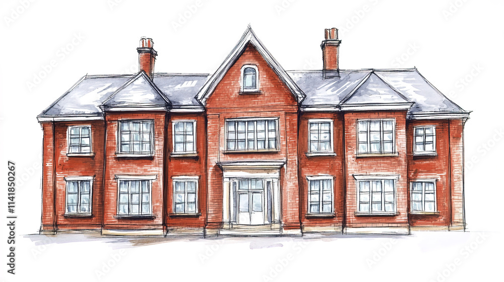 Fototapeta premium traditional school building with classic architectural design and red brick