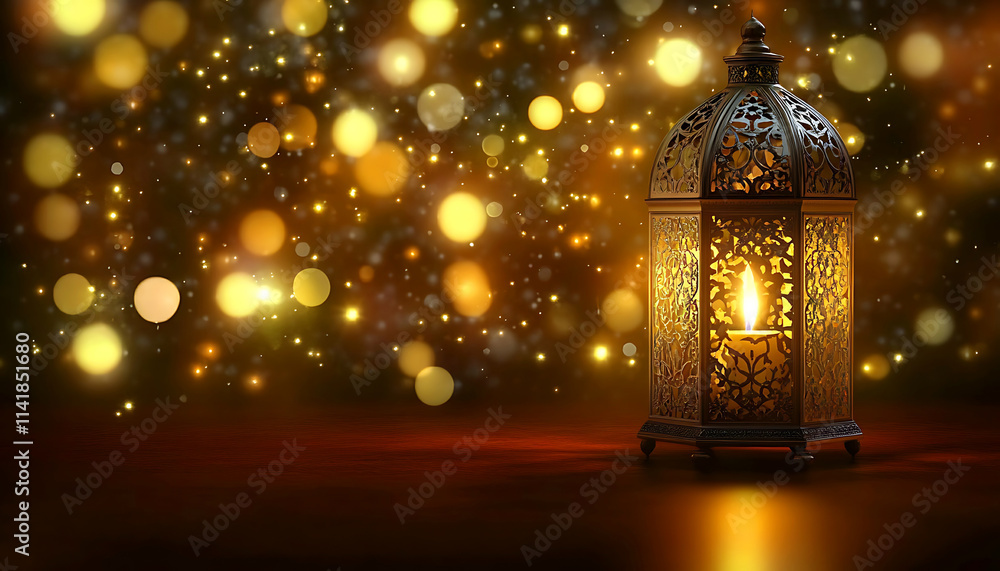 Ramadan Kareem lantern lamps with burning candles illuminated the night sky. Ai generative Ramadan Kareem lantern lamps with burning candles illuminated the night sky. Ai generative