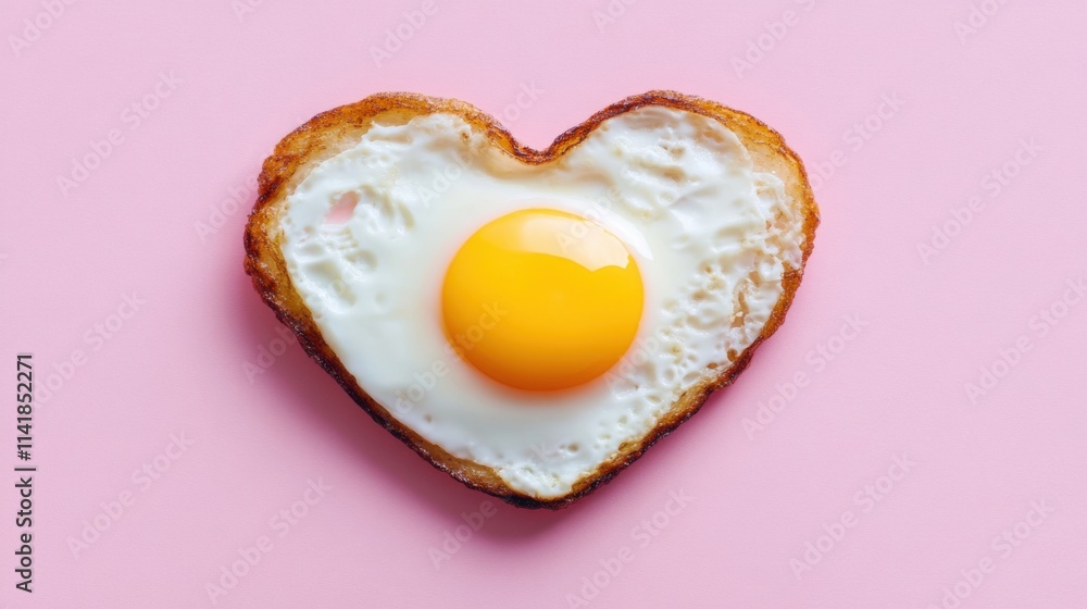 a heart shaped fried egg on a pink surface a heart shaped fried egg on a pink surface